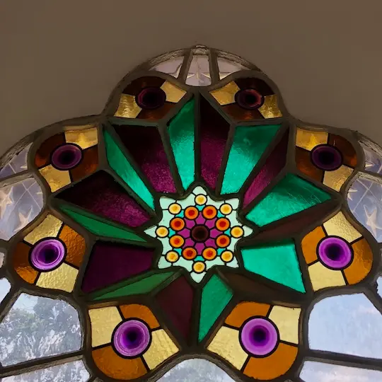 Barcelona Private Tour Gaudi Torre Bellesguard 34 Colourful stained glass window.